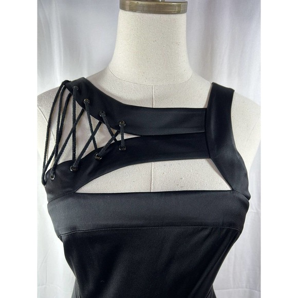 Women BCBG MAXAZRIA Rare Sexy Peplum Lace Up Black Dress New $298 Size 4 - Picture 2 of 9